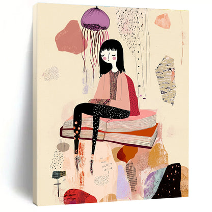 Girl on Books for Cozy Reading Nook & Whimsical Kids’ Room STSC1233