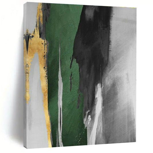 Gold - Green Abstract Strokes Art for Luxury Hotel Lobby & Modern Home Office DLZ1482
