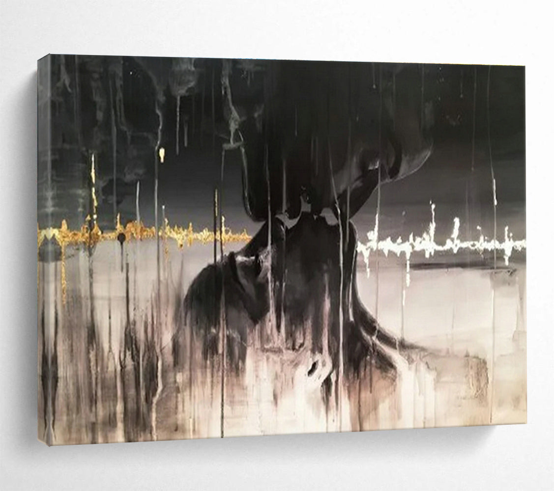 Black - Gold Abstract Art for Luxury Hotel Rooftop Bar Decor DLZ3284