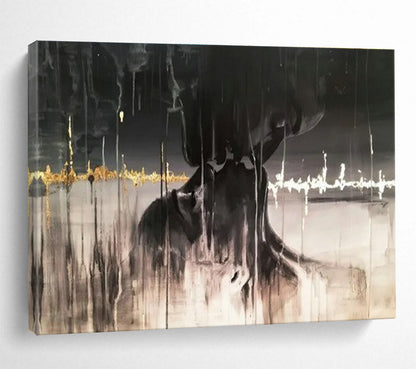 Black - Gold Abstract Art for Luxury Hotel Rooftop Bar Decor DLZ3284