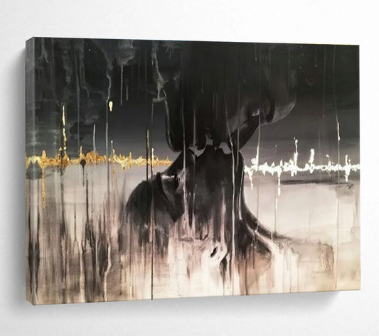Black - Gold Abstract Art for Luxury Hotel Rooftop Bar Decor DLZ3284