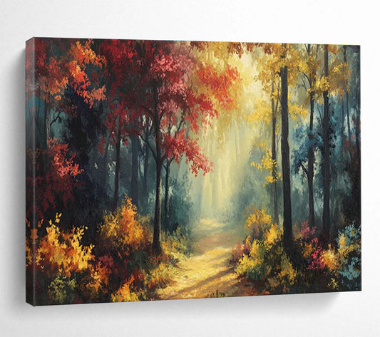 Autumn Forest Path Art for Cozy Mountain Lodge Fireplace Sides DLZ3205