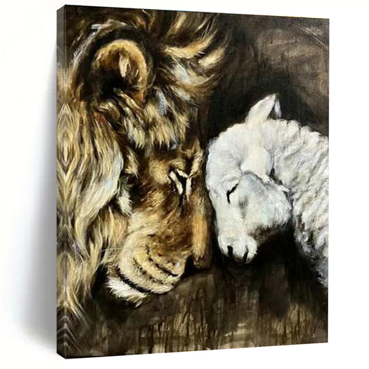 Lion and Lamb Harmony Art for Religious Institution Hall & Peace - Themed Home DLZ2152