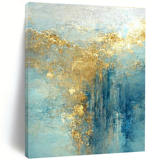 Light Blue - Gold Abstract Art for Lakeside Cottage & Wellness Retreat DLZ1907