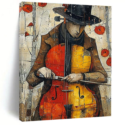 Cellist Figure Art for Bohemian Music Café & Eclectic Living Room DLZ2232