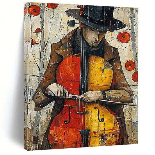 Cellist Figure Art for Bohemian Music Café & Eclectic Living Room DLZ2232