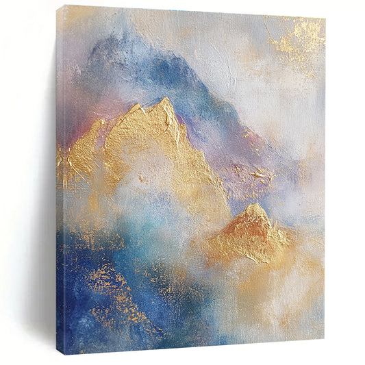 Gold and Blue Abstract Mountains for Luxury Ski Lodge & Elegant Home Library STSC446