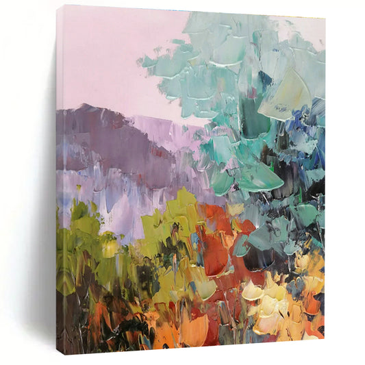 Pink - Purple Landscape Oil Painting for Bohemian Bedroom & Floral Tea Room DLZ1285