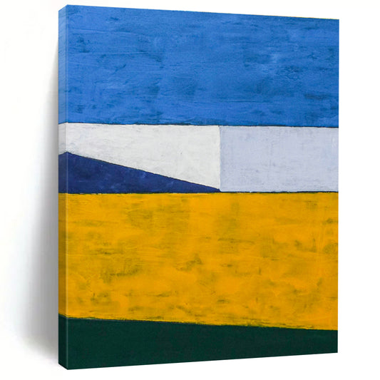 Blue - White - Yellow Geometric Abstract Art for Beach House & Home Sunroom DLZ1103