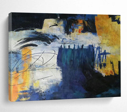 Blue - Yellow Abstract Art for Industrial - Chic Café Lounge Walls DLZ3234