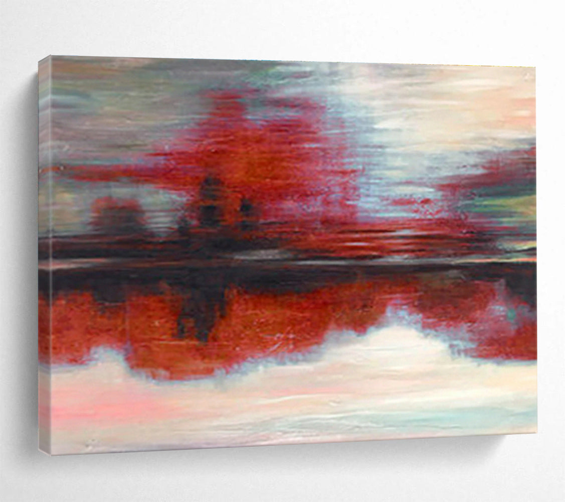 Red - Grey Reflection Abstract Art for Calm Study DLZ2768