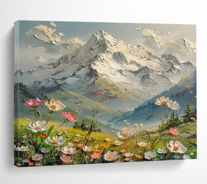 Snowy Mountain & Wildflower Field Art for Inspirational Home Office DLZ3058