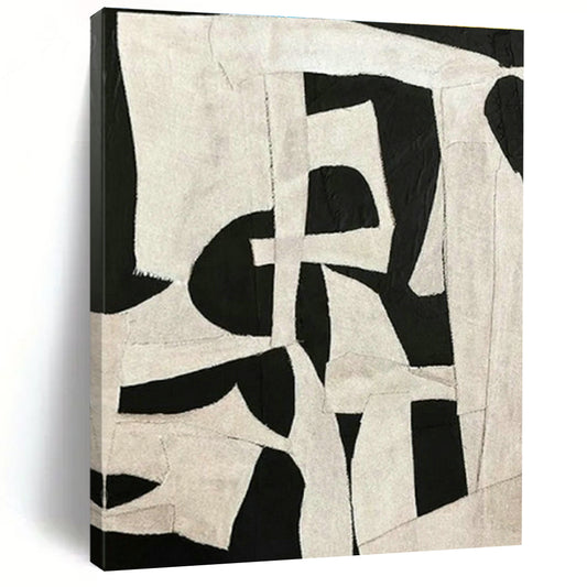 Black - White Collage Abstract Art for Industrial Loft & Home Dining Room DLZ1144