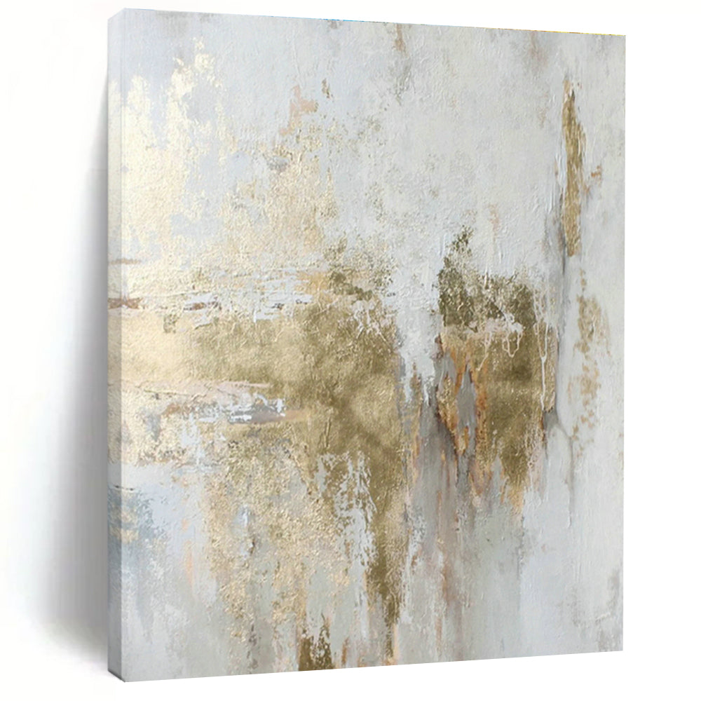 White and Gold Abstract Textured Art for Coastal Villa Bedroom & Upscale Spa Retreat DLZ1013