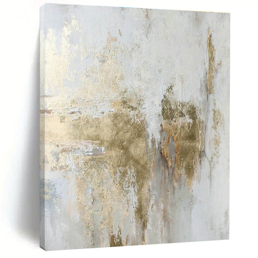 White and Gold Abstract Textured Art for Coastal Villa Bedroom & Upscale Spa Retreat DLZ1013