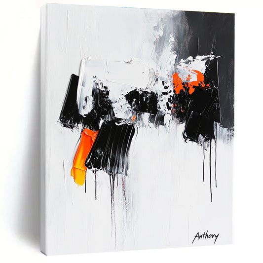 Black, White, and Orange Abstract for Modern Office & Edgy Living Room STSC350