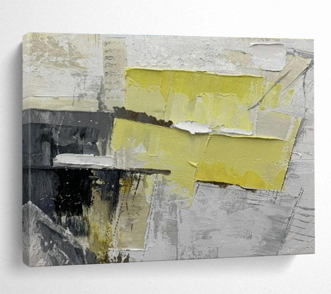 Yellow - Gray Collage Abstract Art for Industrial Loft DLZ2979