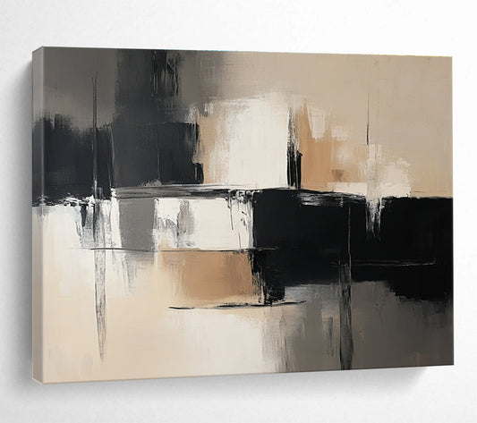 Black - Beige Geometric Abstract Art for Modern Office Lounge & Art Gallery SC229