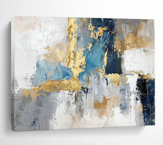 Blue - Gold Geometric Abstract Art for Chic Entryway DLZ2728