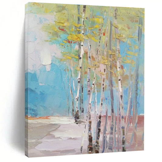 Spring Birch Forest Oil Painting for Scandinavian Home & Botanical Garden Café DLZ1307