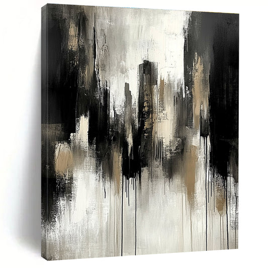 Monochrome Cityscape Drip for Modern Office Lobby & Art - Themed Home STSC250