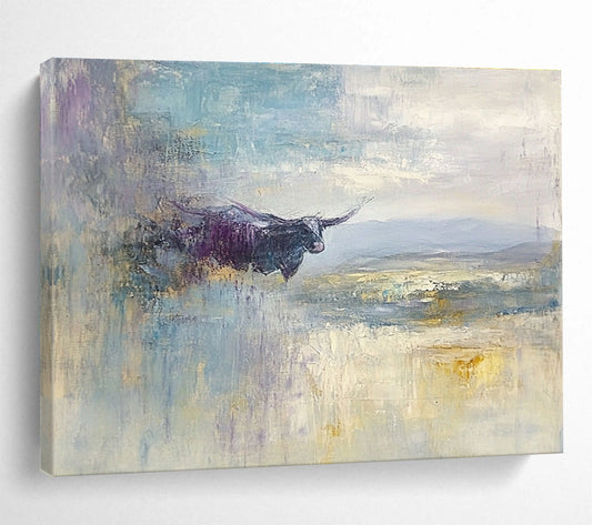 Abstract Longhorn Landscape Art for Western - Themed Ranch & Nature - Inspired Study SC485
