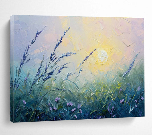 Meadow Sunrise Oil Painting for Countryside Bed & Breakfast Guest Rooms DLZ3146
