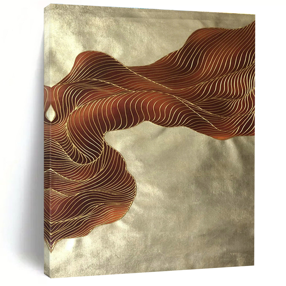 Gold - Brown Line Fabric Art for Living Room & Bedroom DLZ0537