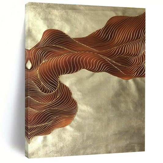 Gold - Brown Line Fabric Art for Living Room & Bedroom DLZ0537