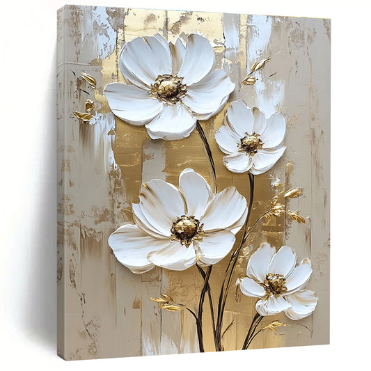 Gold - Accented White Flowers for Opulent Bedroom & Luxury Hotel Suite STSC510