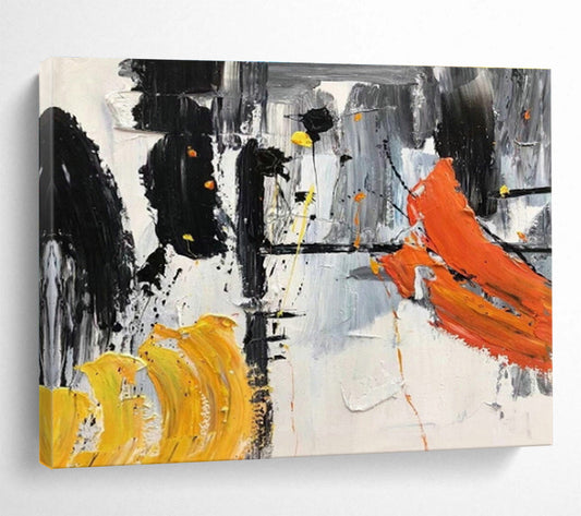 Black - White - Orange Abstract Art for Edgy Fashion Boutique Interiors DLZ2571