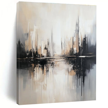 Monochromatic Cityscape Reflection Art for Modern Office Reception & Minimalist Home Library STSC1352