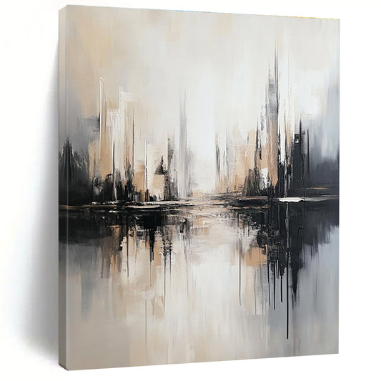 Monochromatic Cityscape Reflection Art for Modern Office Reception & Minimalist Home Library STSC1352