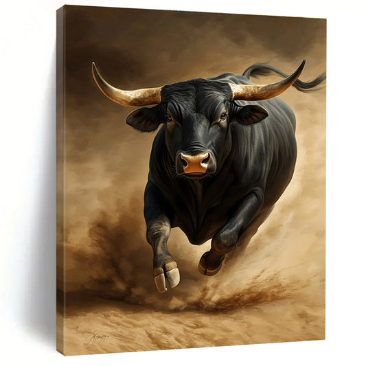 Galloping Black Bull for Equestrian - Themed Ranch Lodge & Adventure - Inspired Home Gym STSC914