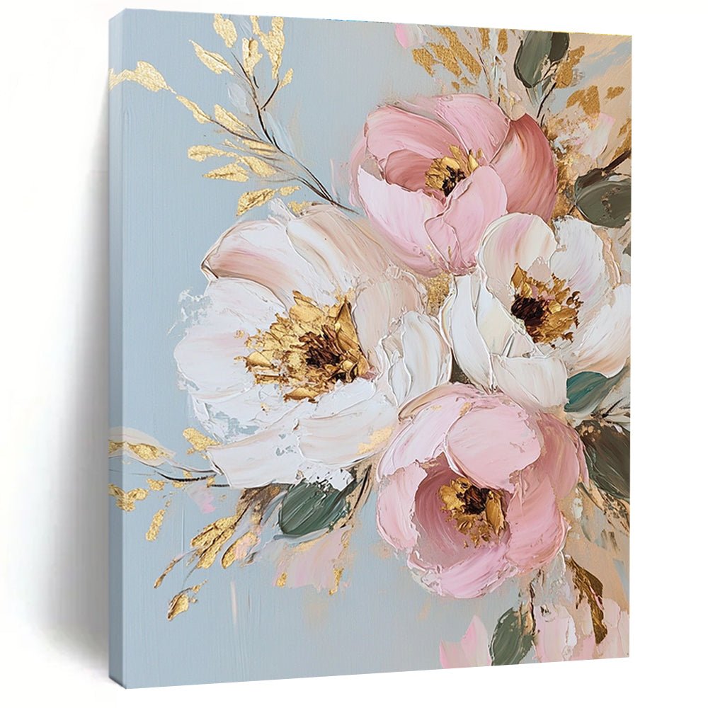 Floral Bouquet with Gold Accents Art for Luxury Home Dining Room & Elegant Bridal Suite STSC1375