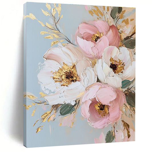 Floral Bouquet with Gold Accents Art for Luxury Home Dining Room & Elegant Bridal Suite STSC1375