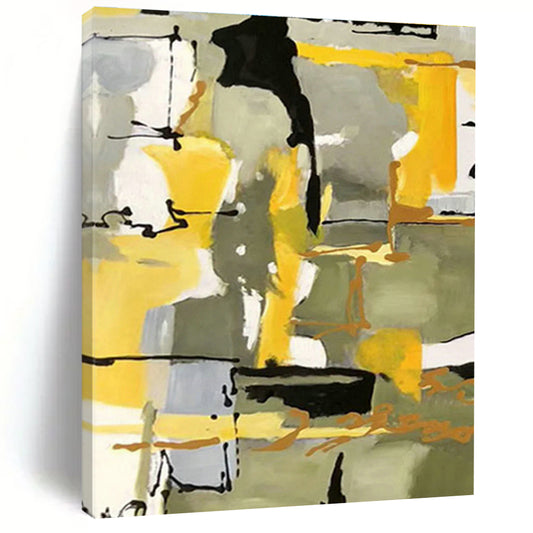 Yellow - Grey Line Abstract Art for Living Room & Studio DLZ0533