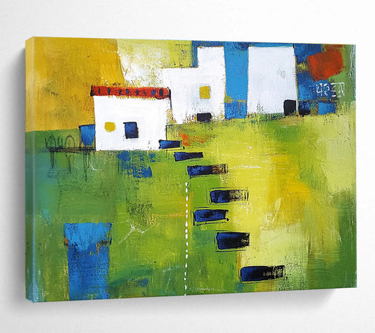 Abstract Village Scene Art for Rustic Home Living Room & Country - Style Café SC193