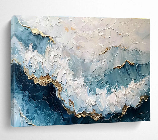 Blue - Gold Ocean Wave Oil Painting for Luxury Bathroom Retreats DLZ2540