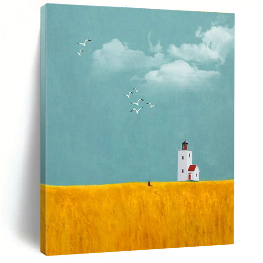 Lighthouse in Yellow Field Art for Coastal Home & Nature - Inspired Café Thatch DLZ2129