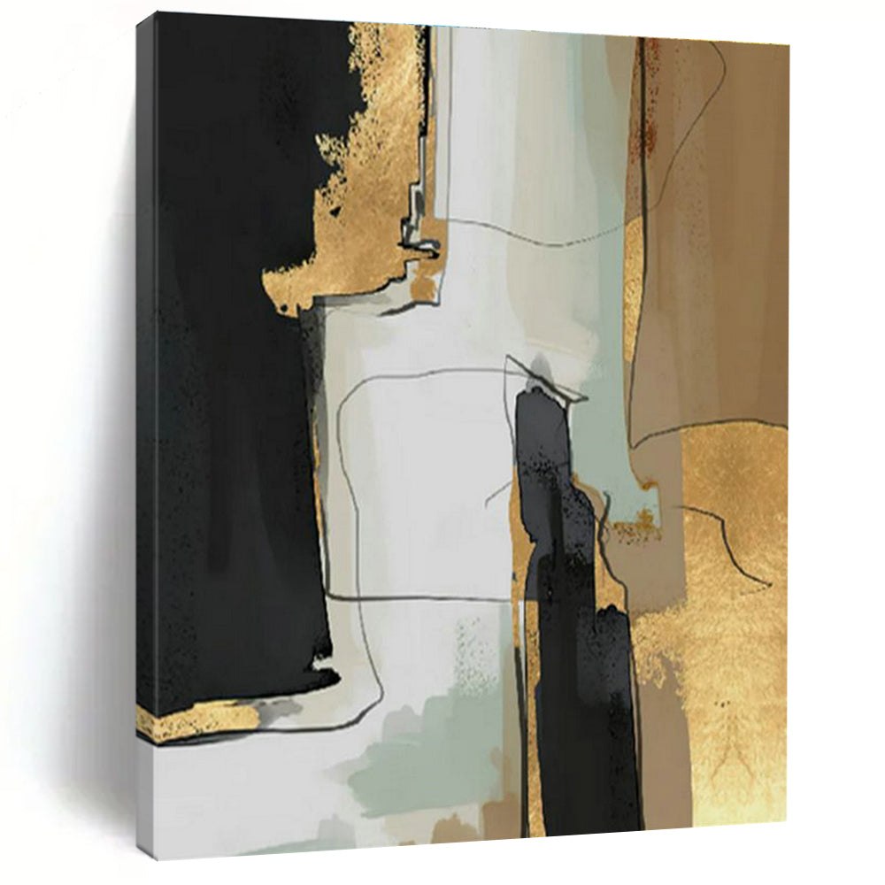 Black, Gold, and Neutral Abstract Art for Glamorous Dining Room & High - End Boutique DLZ2224
