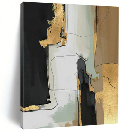 Black, Gold, and Neutral Abstract Art for Glamorous Dining Room & High - End Boutique DLZ2224