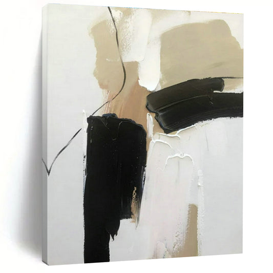 Black - Beige - White Abstract Art for Boutique Hotel Suite & Modern Home Library DLZ1685