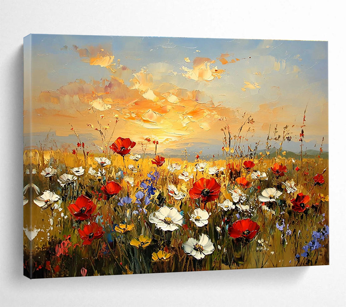 Flower Field at Sunset Art for Romantic Restaurant & Home Living Room SC464