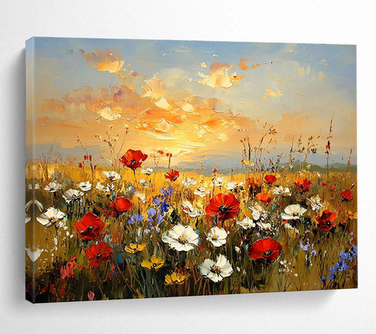Flower Field at Sunset Art for Romantic Restaurant & Home Living Room SC464