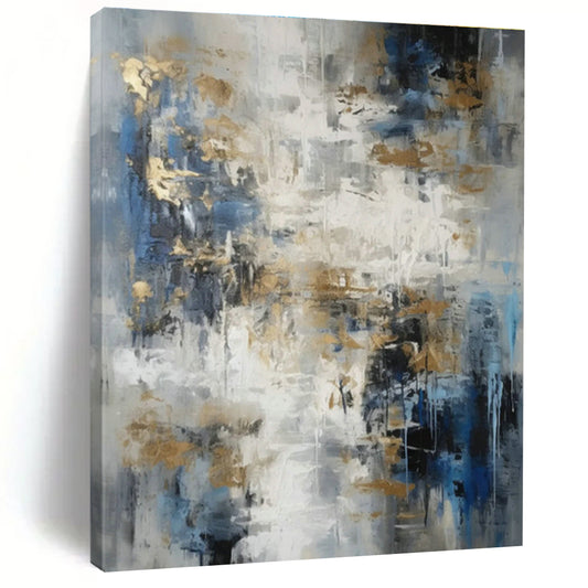 Blue - Gray - Gold Abstract Art for Modern Hotel Lobby & Luxury Home Office DLZ0853