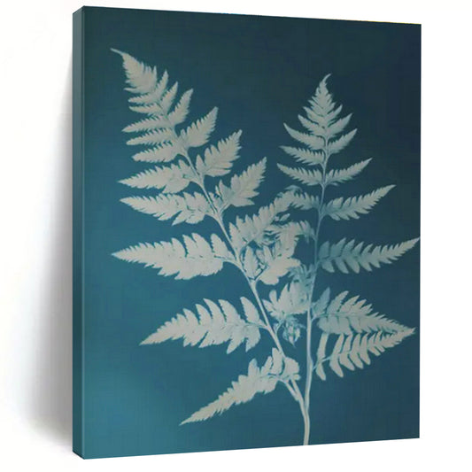 Blue - Based Fern Plant Art for Botanical Café & Nature - Themed Home Library DLZ1761
