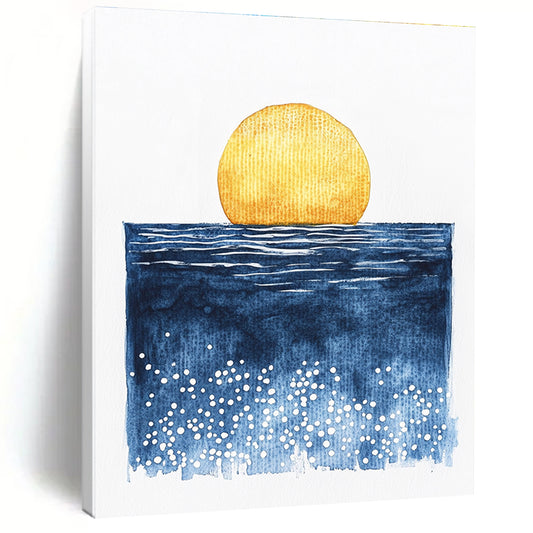 Minimal Sun and Sea Watercolor for Scandinavian - Style Bedroom & Compact Beach Cottage STSC506