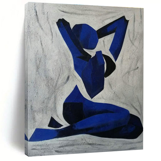 Blue Yoga Pose Silhouette Art for Spa Retreat & Modern Meditation Room DLZ2268