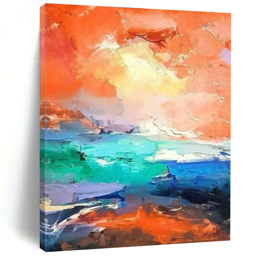 Orange - Blue Clash Abstract Art for Modern Beachfront Villa & Creative Surf Shop DLZ0922
